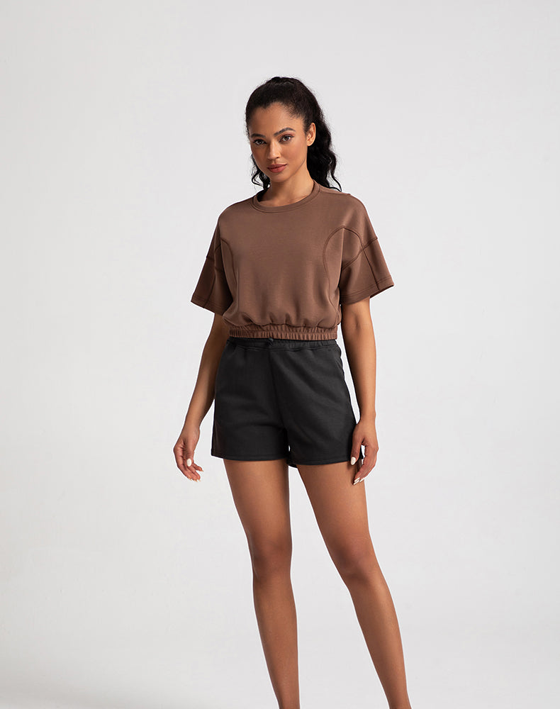 Elastic Waist Loose Fit Cropped Yoga Top