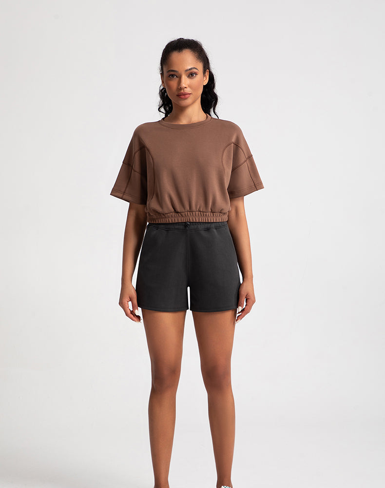 Elastic Waist Loose Fit Cropped Yoga Top