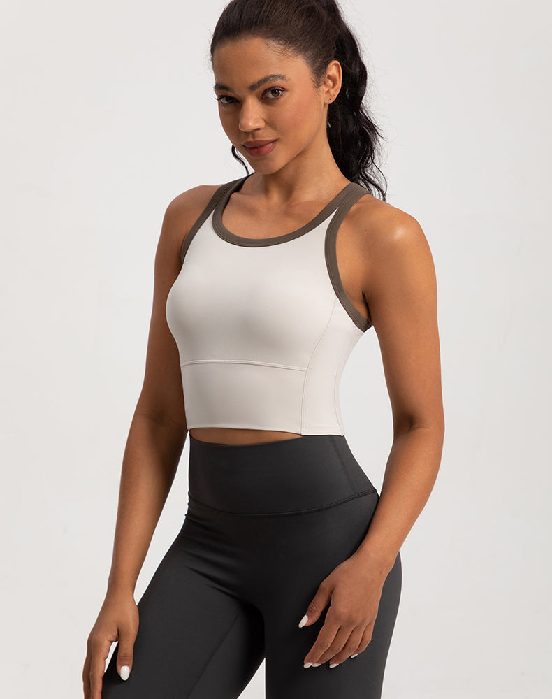 Color-Blocked Fixed Cup Yoga Bra