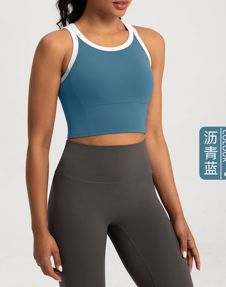 Color-Blocked Fixed Cup Yoga Bra