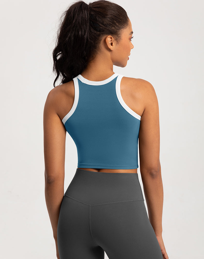 Color-Blocked Fixed Cup Yoga Bra