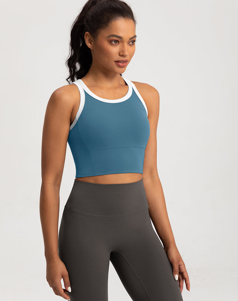 Color-Blocked Fixed Cup Yoga Bra