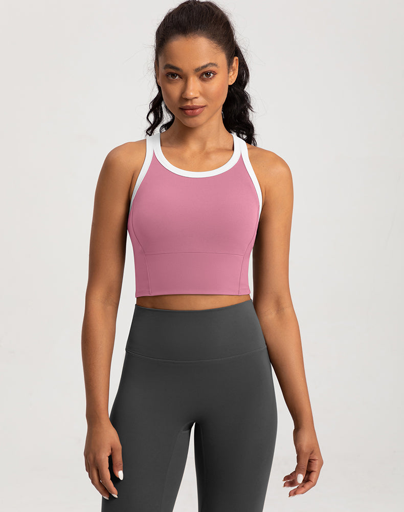 Color-Blocked Fixed Cup Yoga Bra