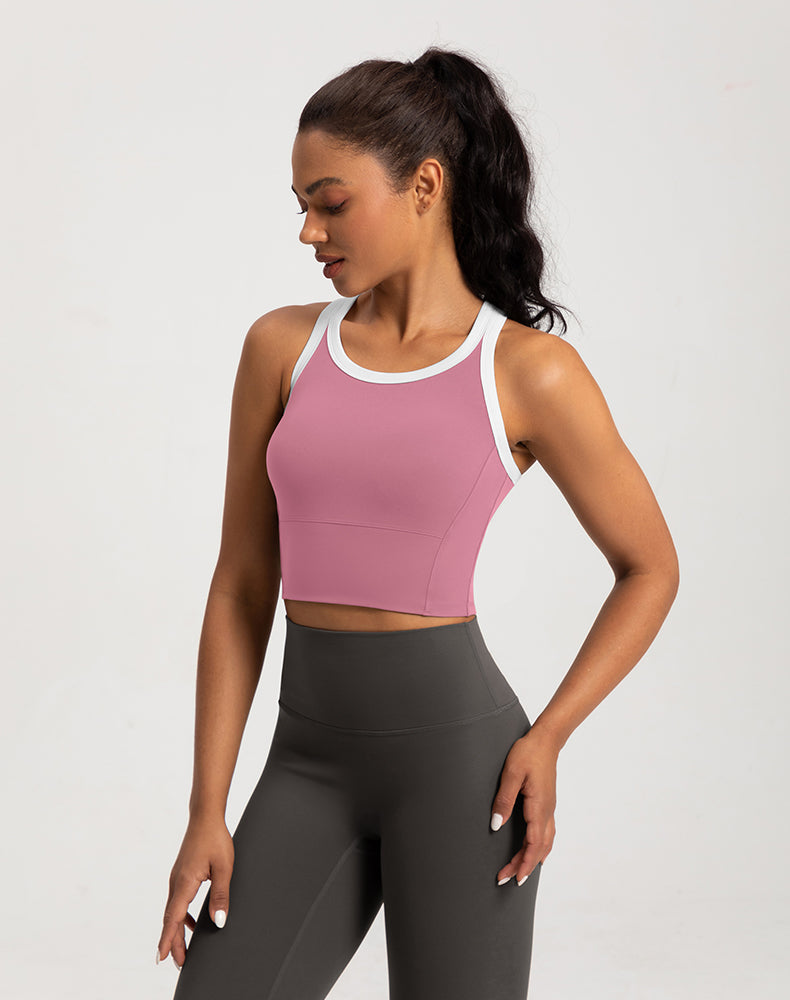 Color-Blocked Fixed Cup Yoga Bra