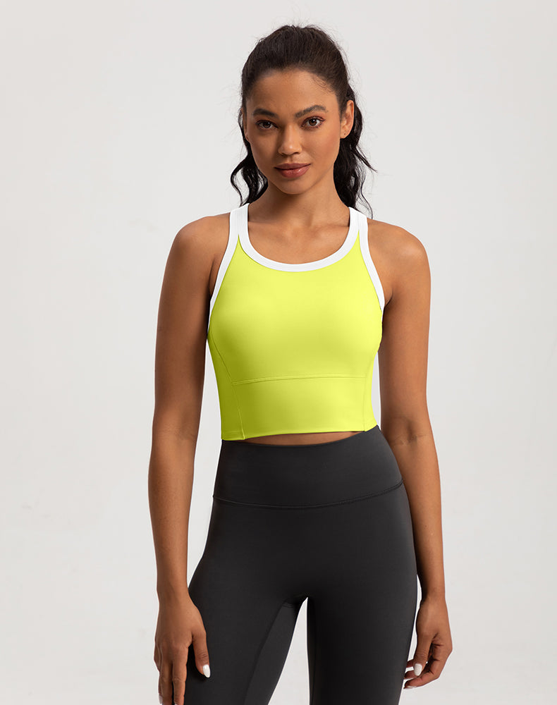 Color-Blocked Fixed Cup Yoga Bra