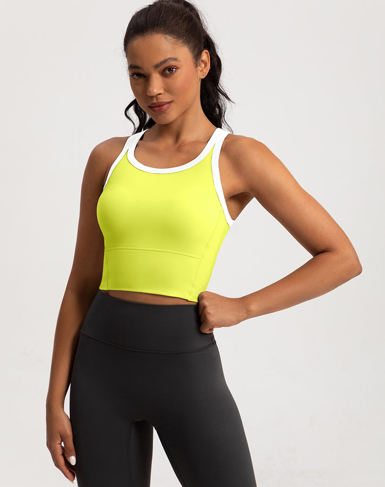 Color-Blocked Fixed Cup Yoga Bra