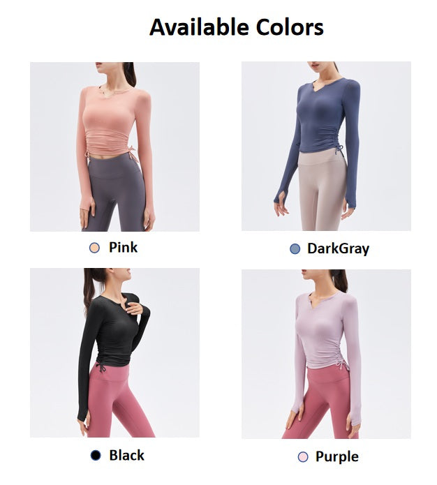 V-Neck Drawstring Long Sleeve Yoga Top