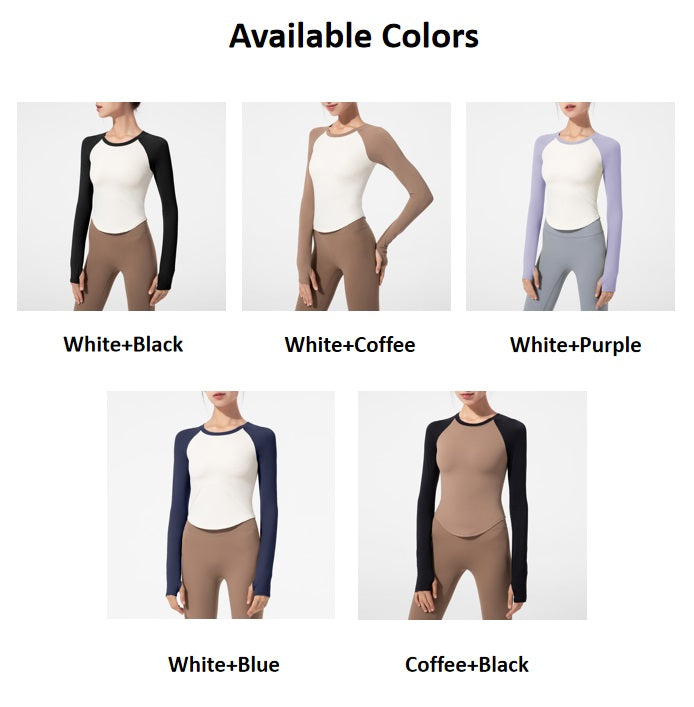 Color-Block Round Hem Long Sleeve Yoga Top